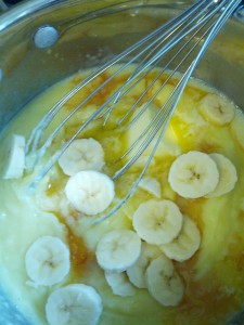 adding bananas to mix