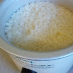 cooked rice in a rice cooker