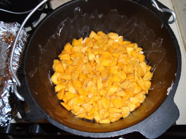 add peaches to the dutch oven