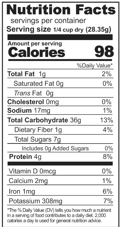 Dehydrated sweet corn nutrition