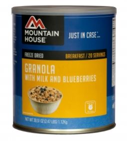 Mountain house granola with blueberries and milk