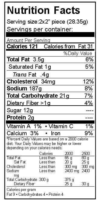 nutrition chocolate cake