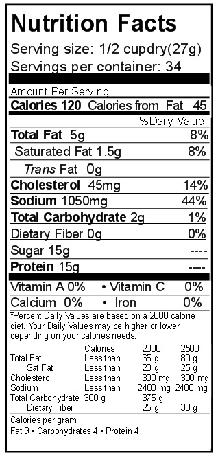 nutrition freeze dried ham